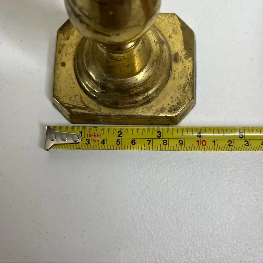 Vintage Pair Brass Candlestick Holders Heavy Patina Set 2 Approx 8.5 Inch Tall